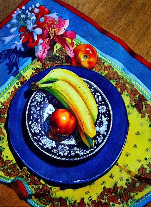 Fruit on a Blue Plate